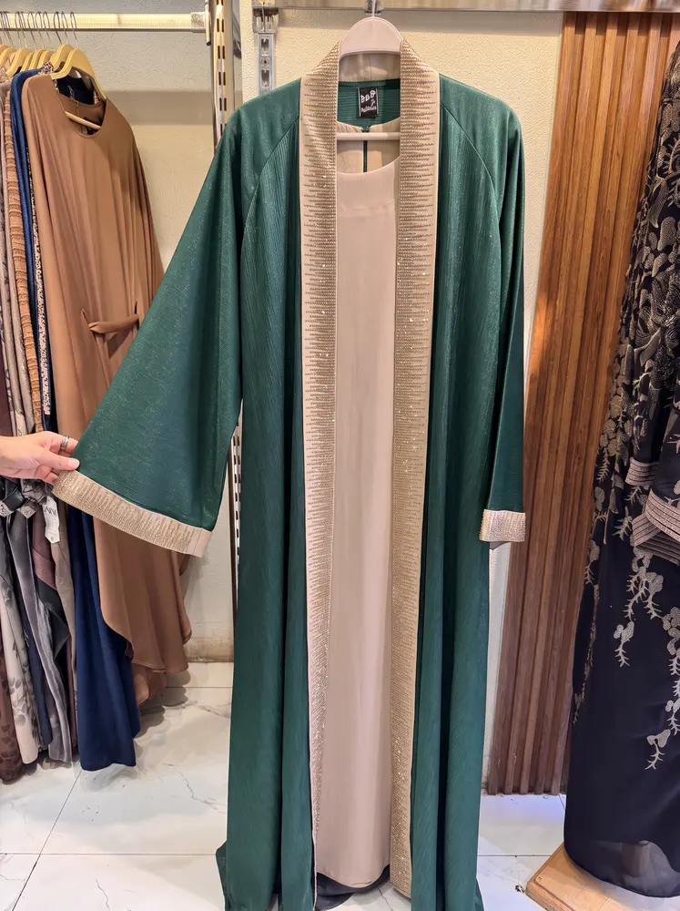 Embroidered Abaya Set — Emerald real-life photo — code 3424