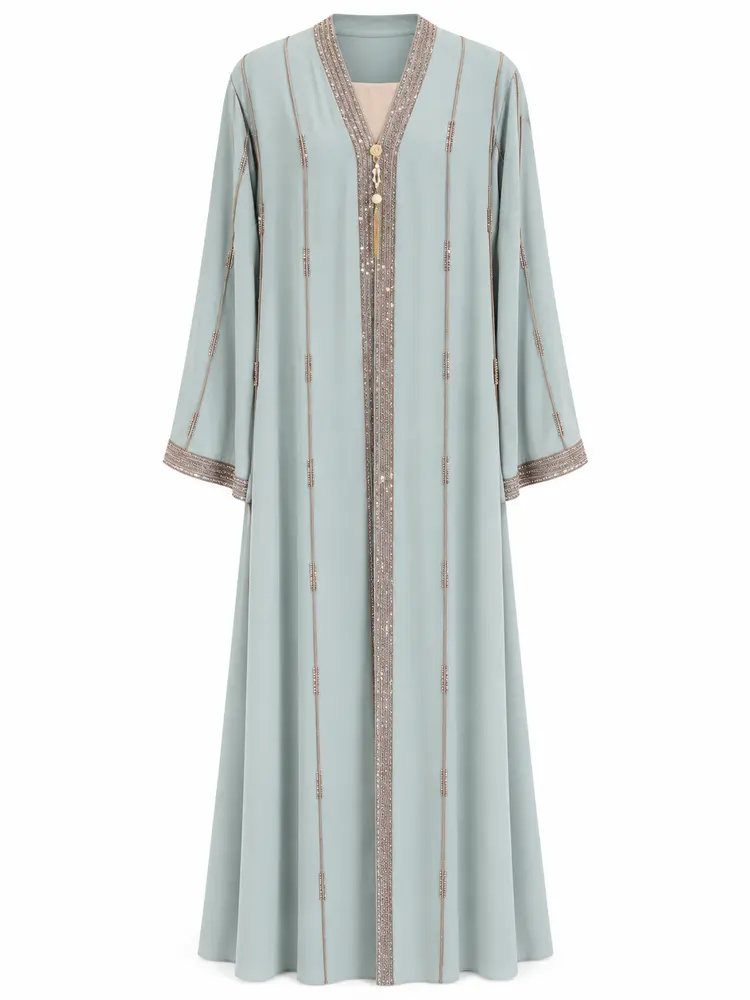 Embroidered Abaya Set — Sage Mist — code 3430