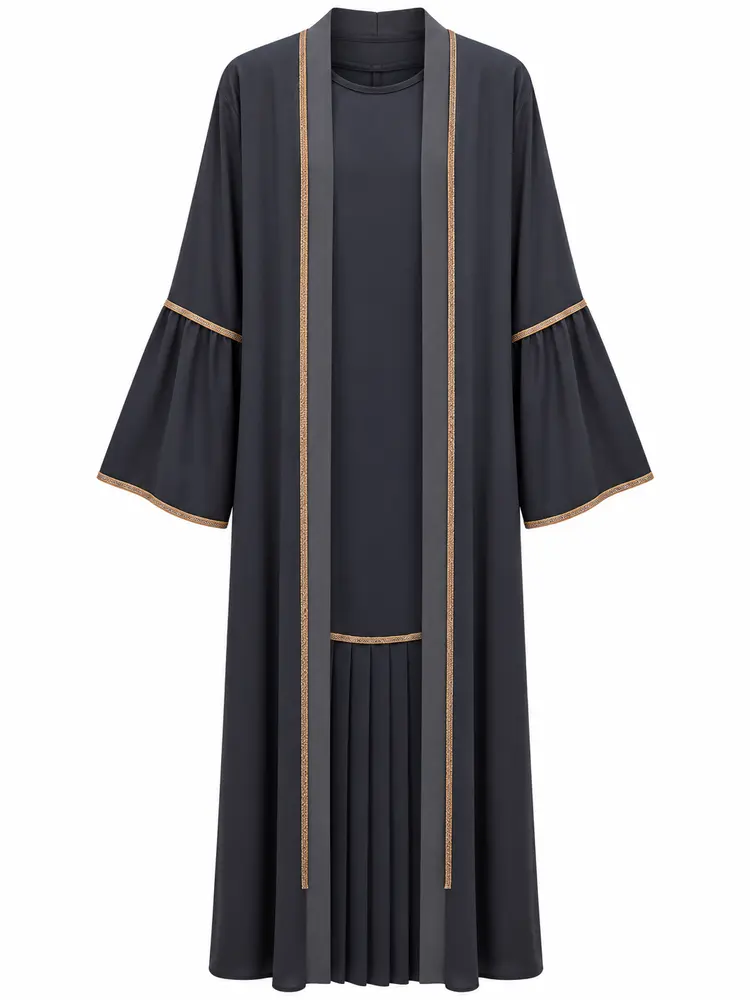 Pleated Kimono Abaya Set — Charcoal — code 3429