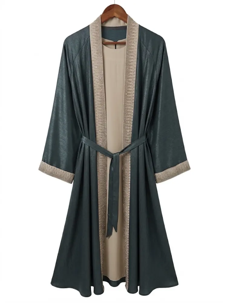 Embroidered Abaya Set — Emerald — code 3424