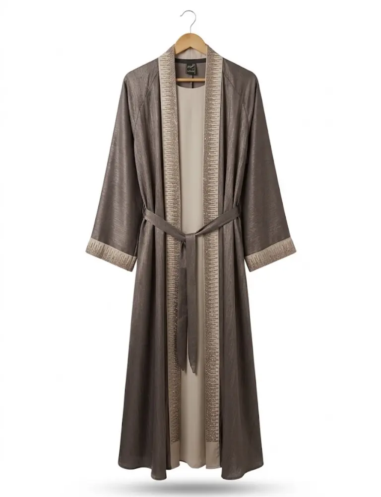 Embroidered Abaya Set — Taupe — code 3425