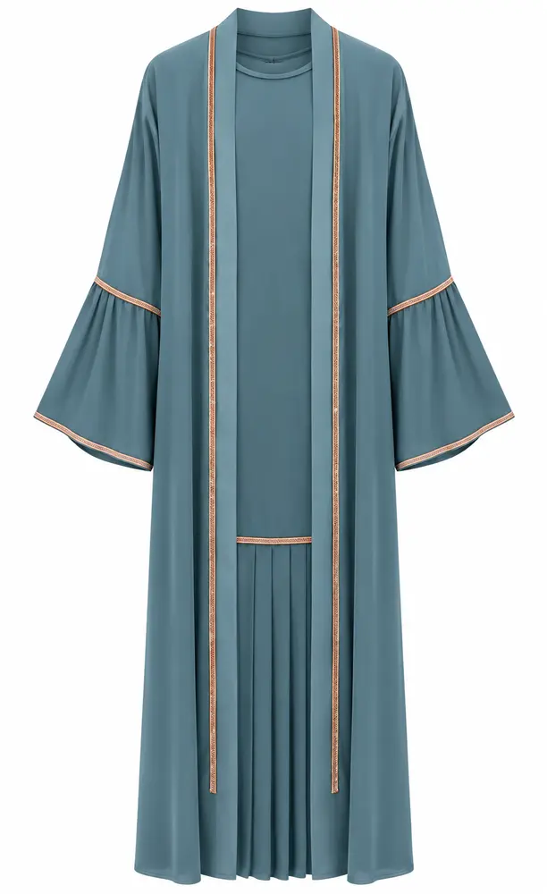 Pleated Kimono Abaya Set — Teal — code 3432