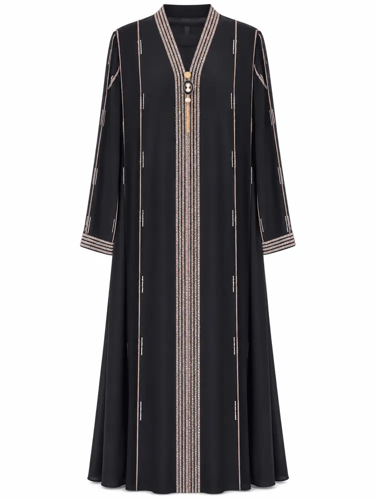 Embroidered Abaya Set — Onyx Black — code 3428