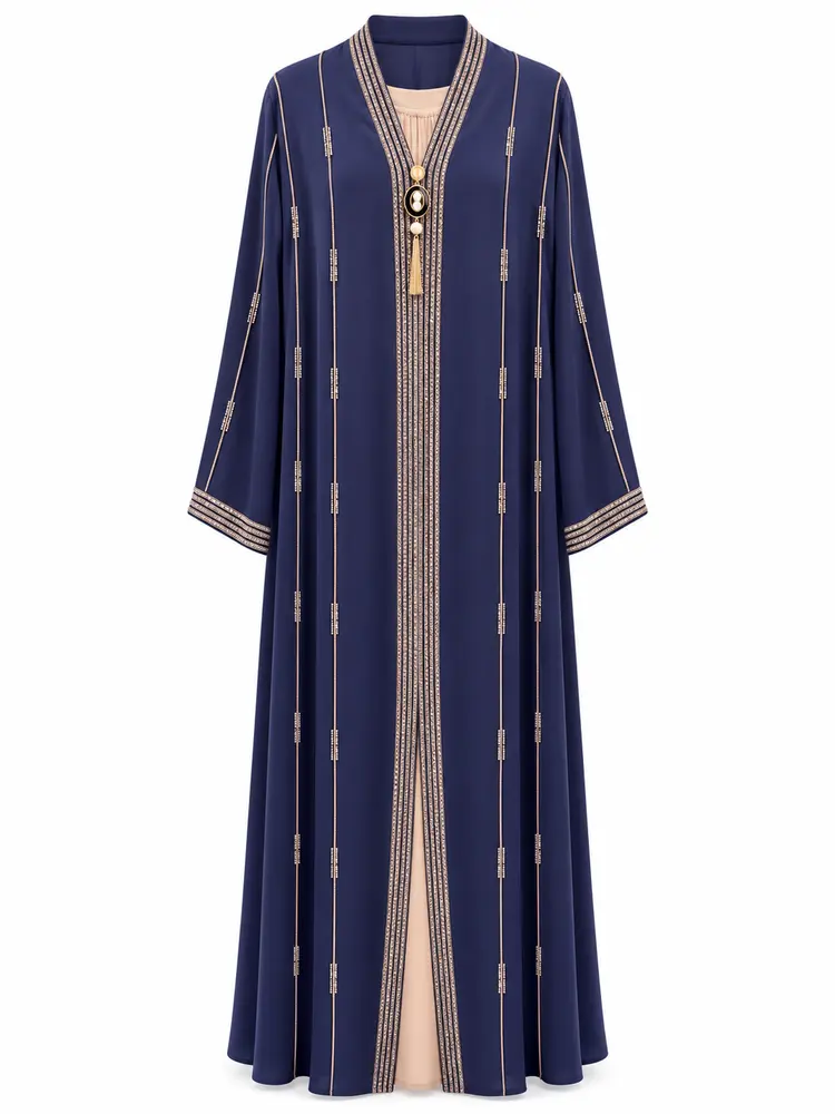 Embroidered Abaya Set — Royal Navy — code 3437