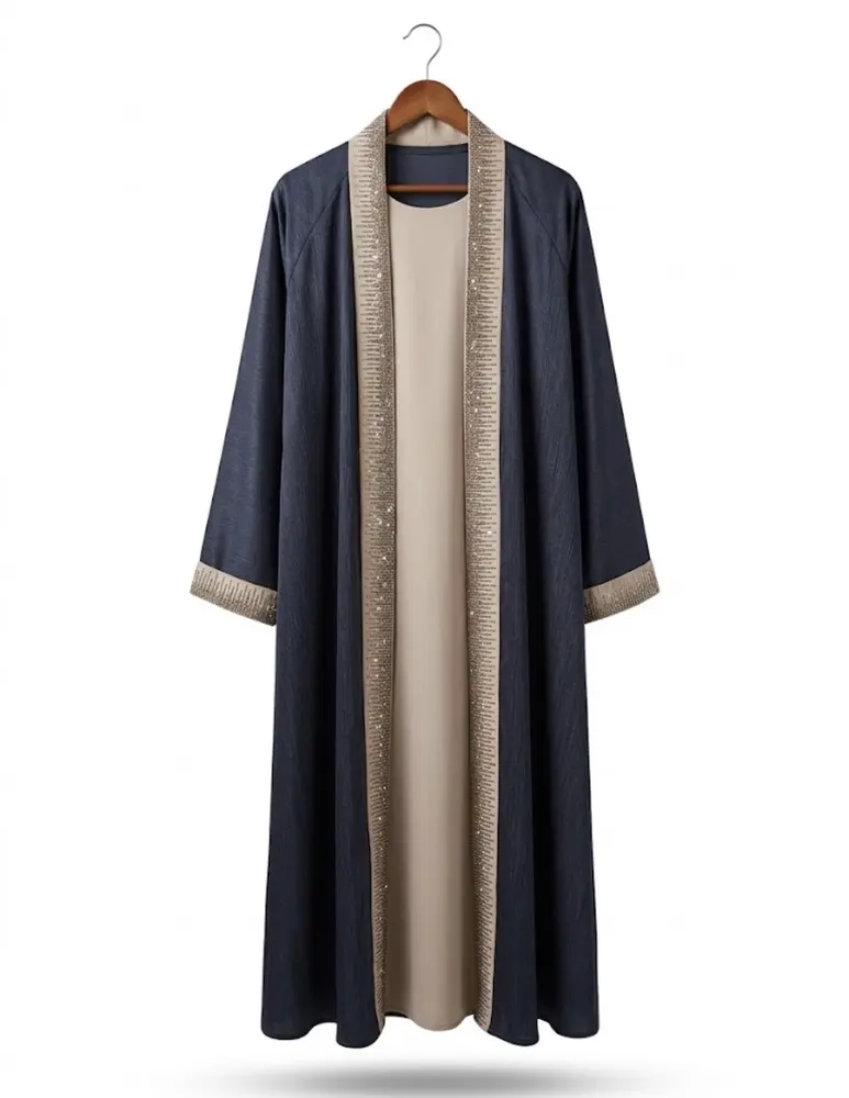 Embroidered Abaya Set — Midnight Navy — code 3426