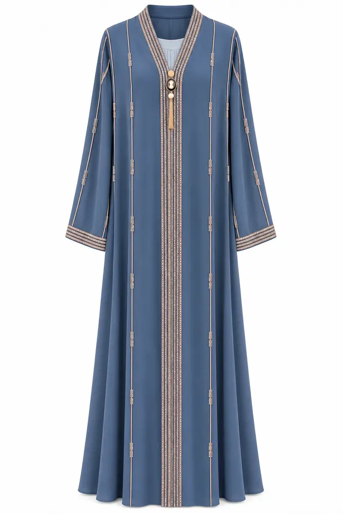 Embroidered Abaya Set — Denim Blue — code 3431
